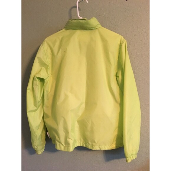 Weather Tamer Neon Green Hooded Windbraker Jacket Girl's Size XL 16 - Picture 3 of 4